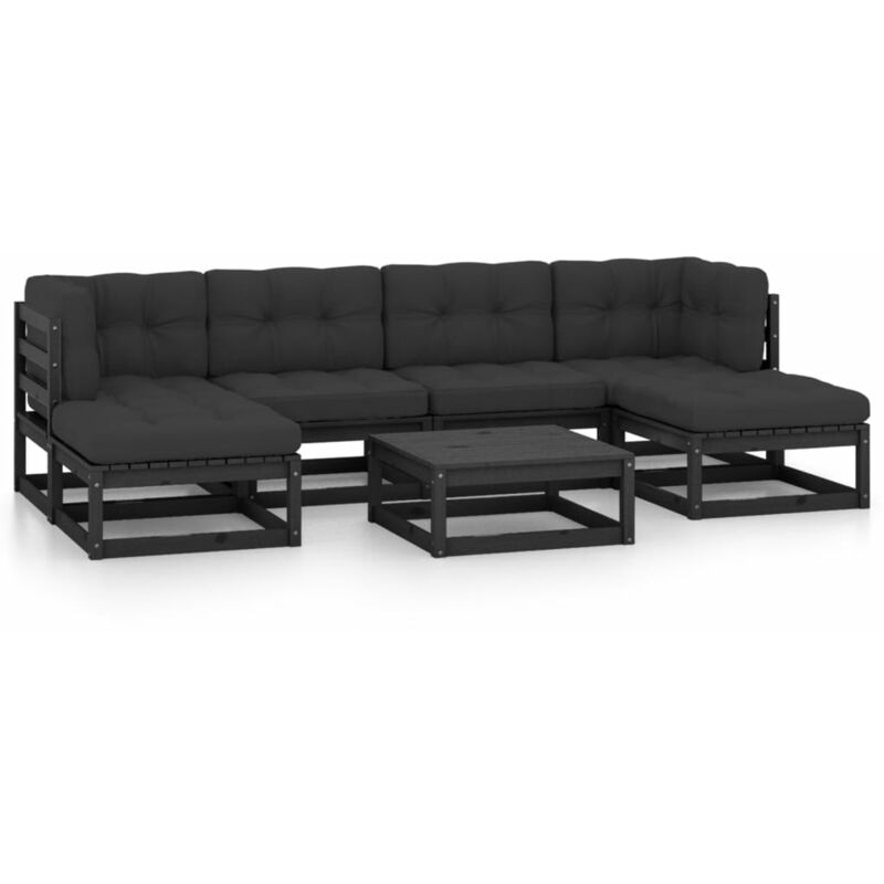 

Juego de muebles de jardín 7 pzas y cojines negro madera pino