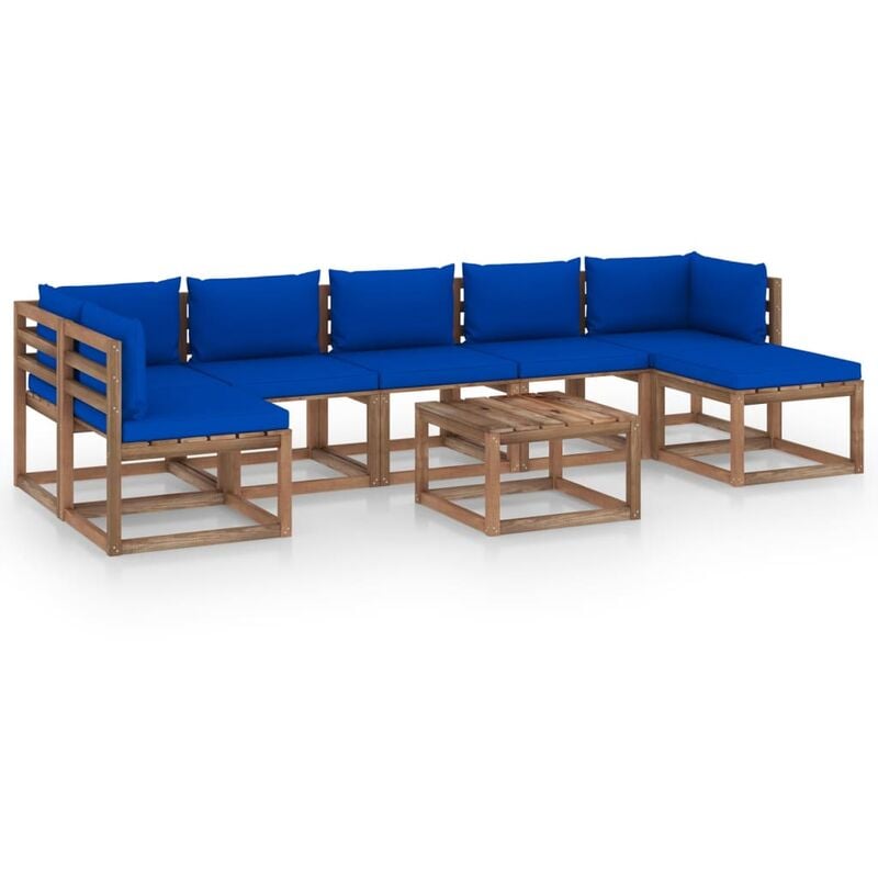 

Juego de muebles de jardín 8 piezas con cojines azul