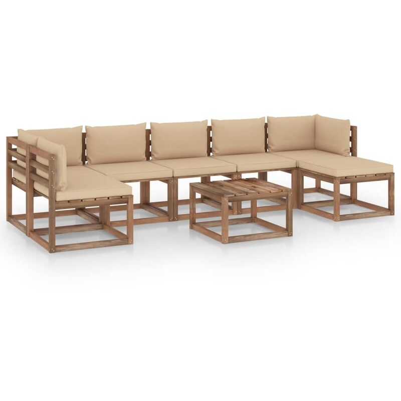 

Juego de muebles de jardín 8 piezas con cojines beige