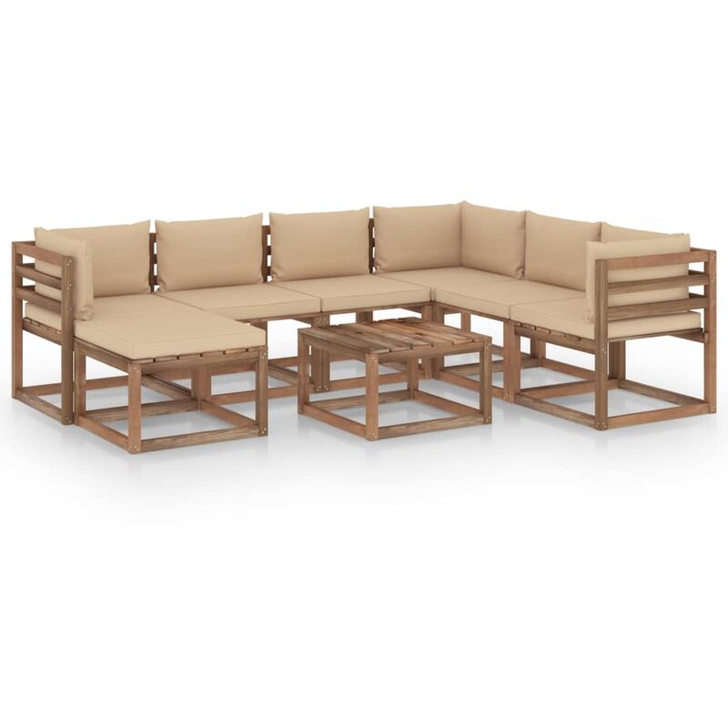 

Juego de muebles de jardín 8 piezas con cojines beige