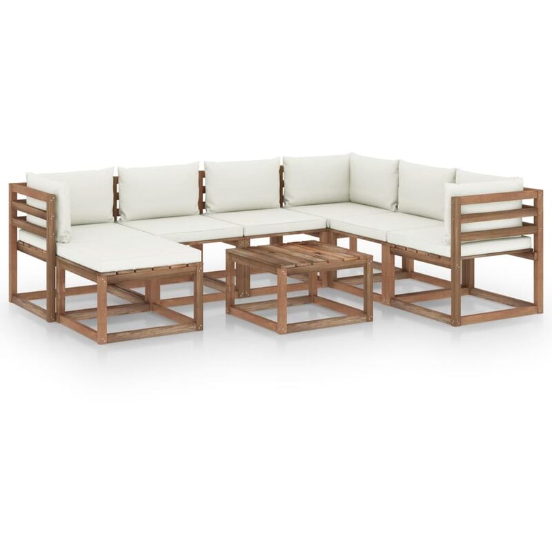 

Juego de muebles de jardín 8 piezas con cojines crema