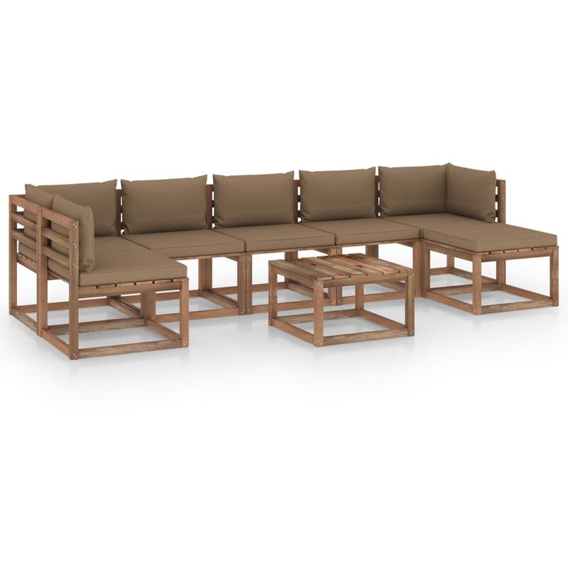 

Juego de muebles de jardín 8 piezas con cojines gris taupe