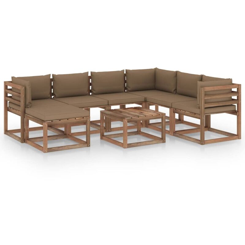 

Juego de muebles de jardín 8 piezas con cojines gris taupe