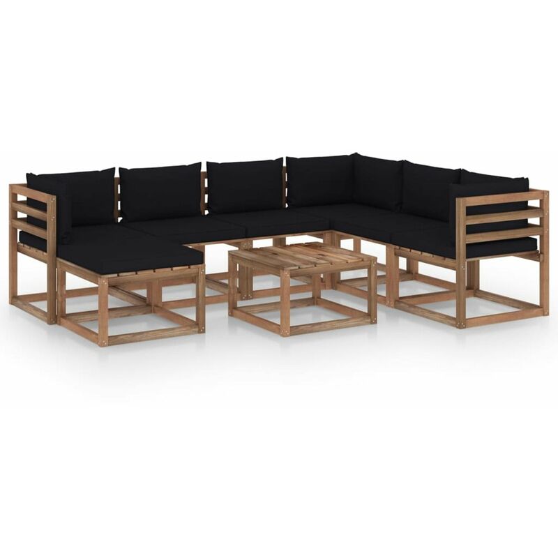 

Juego de muebles de jardin 8 piezas con cojines negro