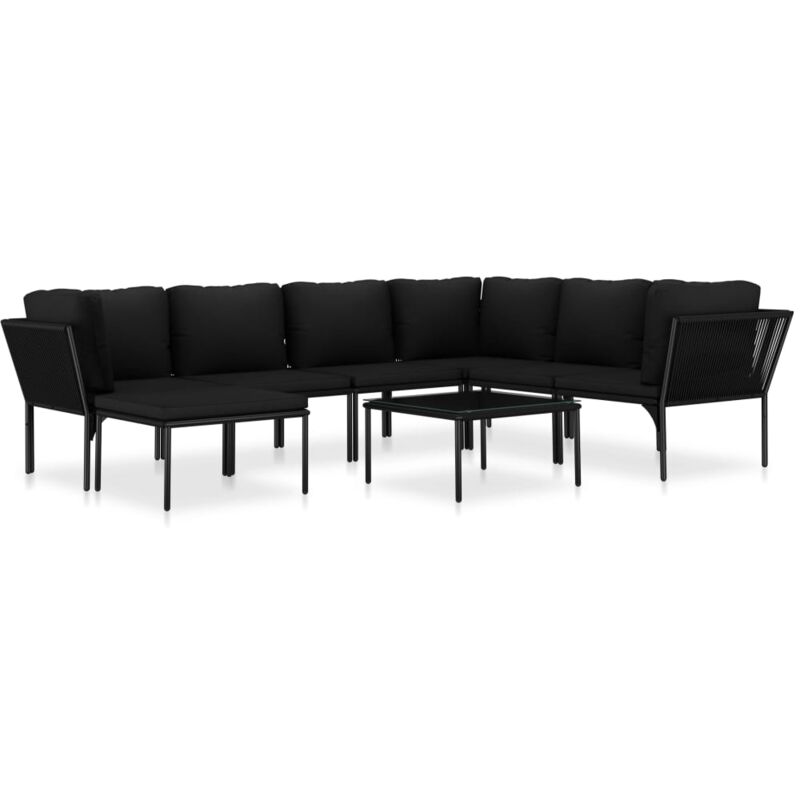 

Juego de muebles de jardín 8 piezas con cojines PVC negro - Negro - Vidaxl