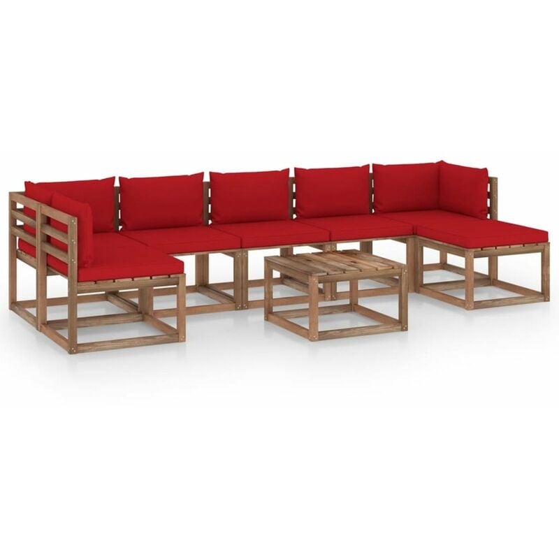 

Juego de muebles de jardin 8 piezas con cojines rojos
