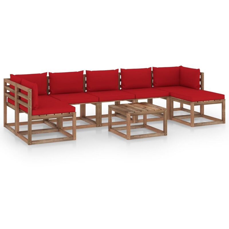 

Juego de muebles de jardín 8 piezas con cojines rojos