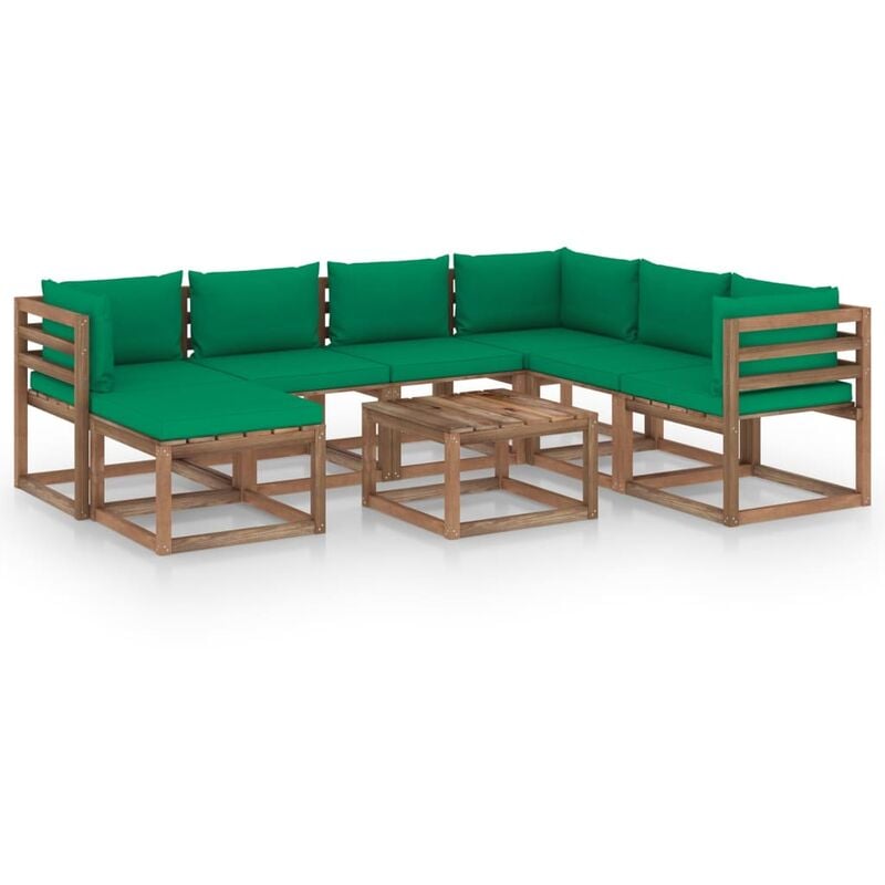 

Juego de muebles de jardín 8 piezas con cojines verde