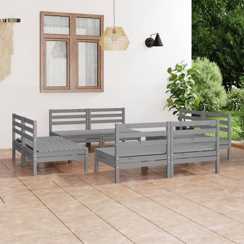 

Juego de muebles de jardín 8 piezas madera de pino maciza gris