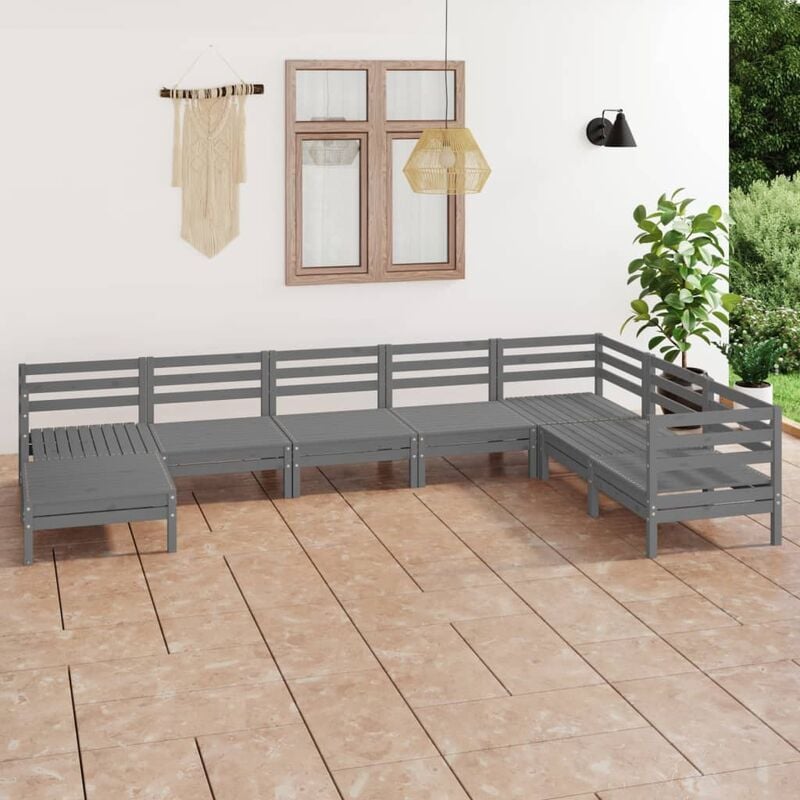 

Juego de muebles de jardín 8 piezas madera de pino maciza gris