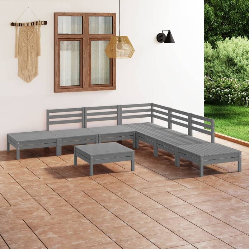 

Juego de muebles de jardín 8 piezas madera de pino maciza gris