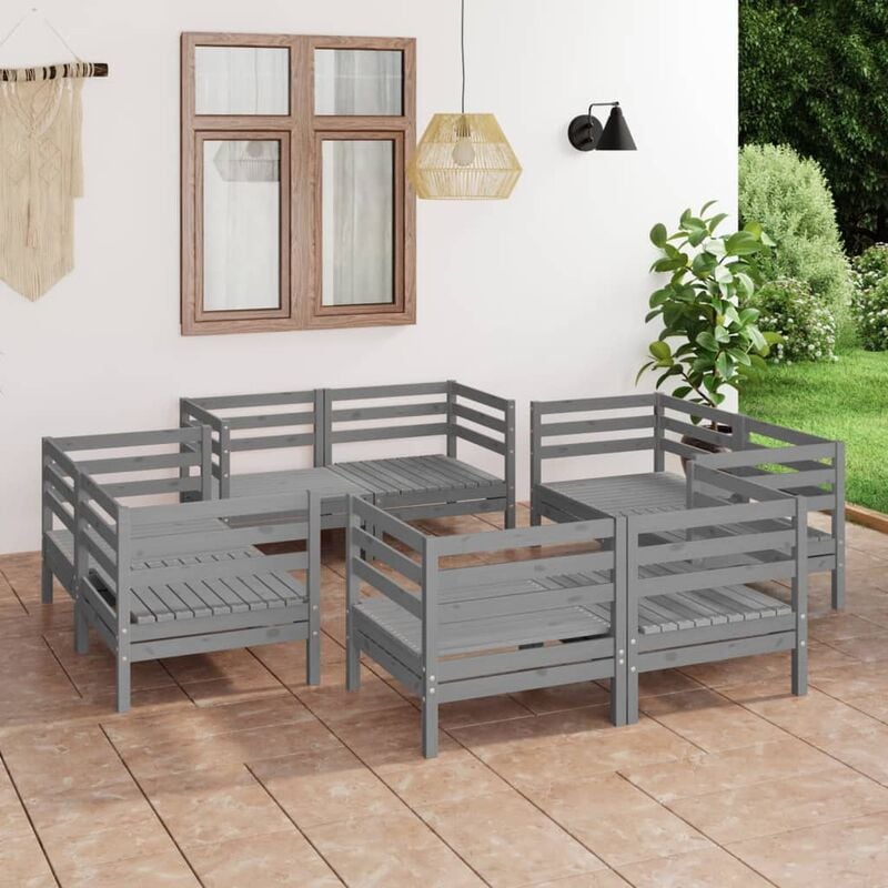 

Juego de muebles de jardín 8 piezas madera maciza de pino gris