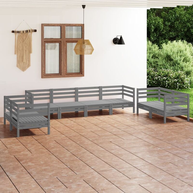 

Juego de muebles de jardín 8 piezas madera maciza de pino gris