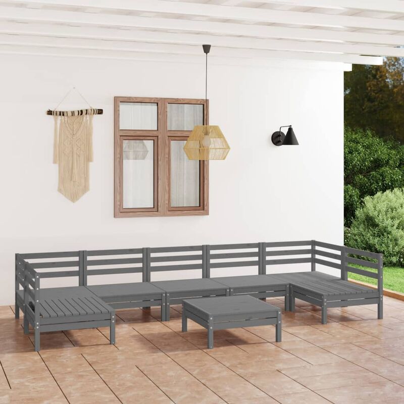 

Juego de muebles de jardín 8 piezas madera maciza de pino gris