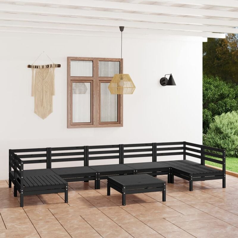 

Juego de muebles de jardín 8 piezas madera maciza pino negro