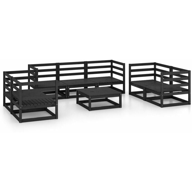 

Happyshopping - Juego de muebles de jardin 8 piezas negro madera maciza de pino