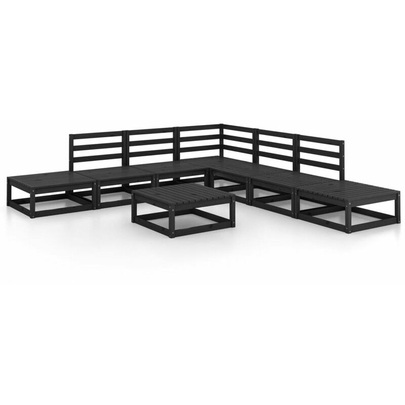 

Happyshopping - Juego de muebles de jardin 8 piezas negro madera maciza de pino