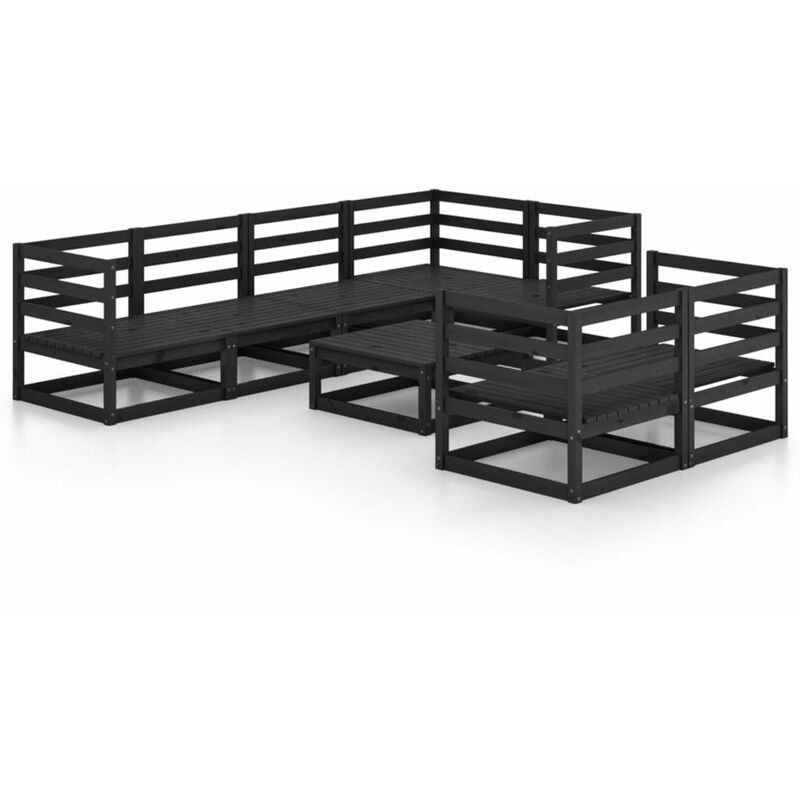 

Happyshopping - Juego de muebles de jardin 8 piezas negro madera maciza de pino