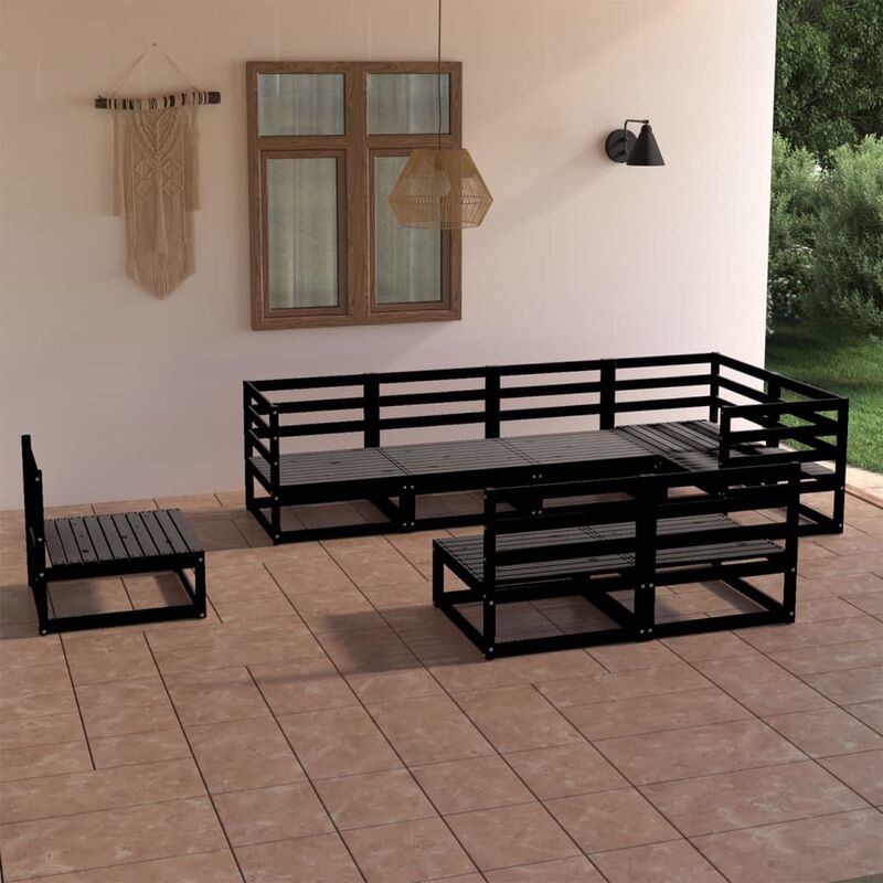 

Juego de muebles de jardín 8 piezas negro madera maciza de pino