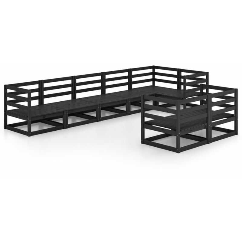 

Juego de muebles de jardín 8 piezas negro madera maciza de pino