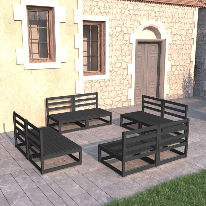 

Juego de muebles de jardín 8 piezas negro madera maciza de pino