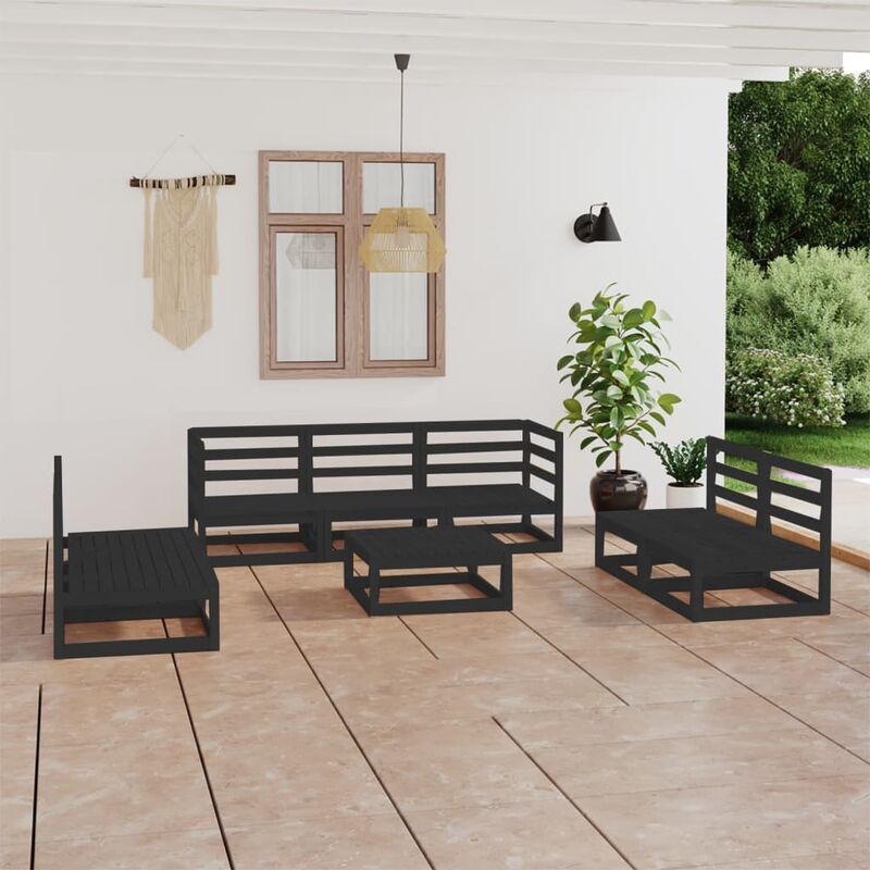 

Juego de muebles de jardín 8 piezas negro madera maciza de pino