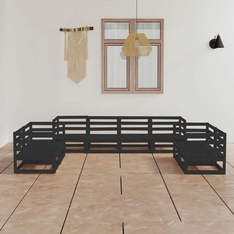 

Juego de muebles de jardín 8 piezas negro madera maciza de pino