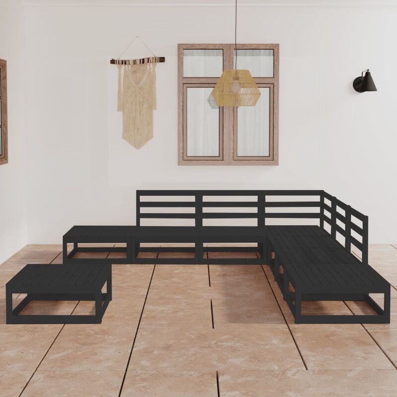 

Juego de muebles de jardín 8 piezas negro madera maciza de pino