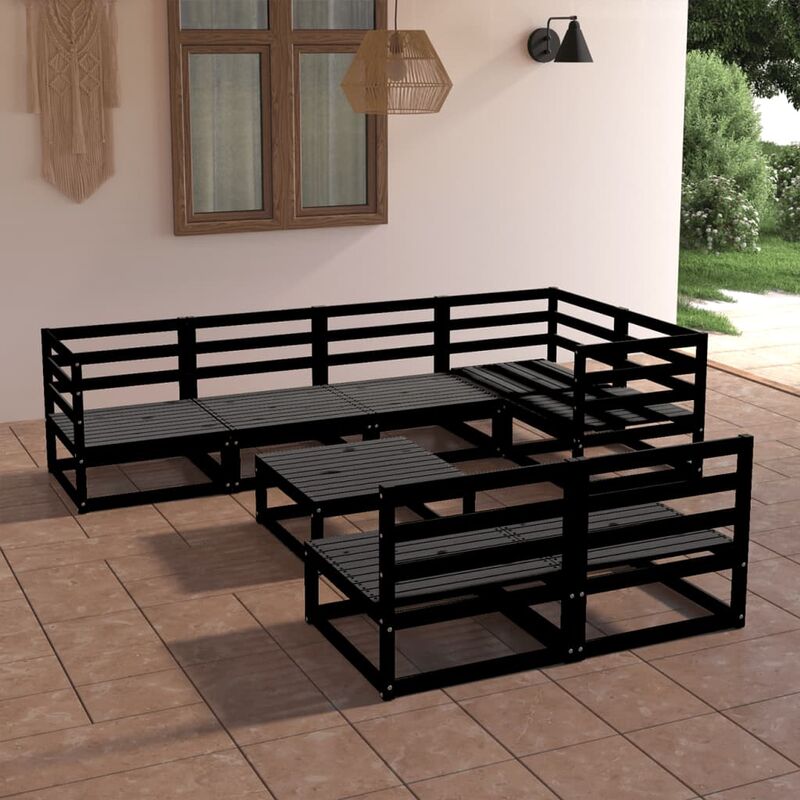 

Juego de muebles de jardín 8 piezas negro madera maciza de pino