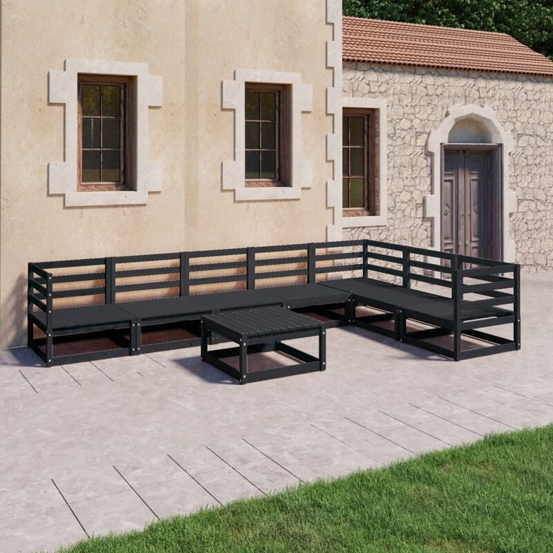 

Juego de muebles de jardín 8 piezas negro madera maciza pino