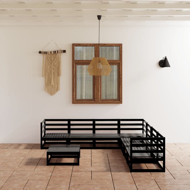 

Juego de muebles de jardín 8 piezas negro madera maciza pino