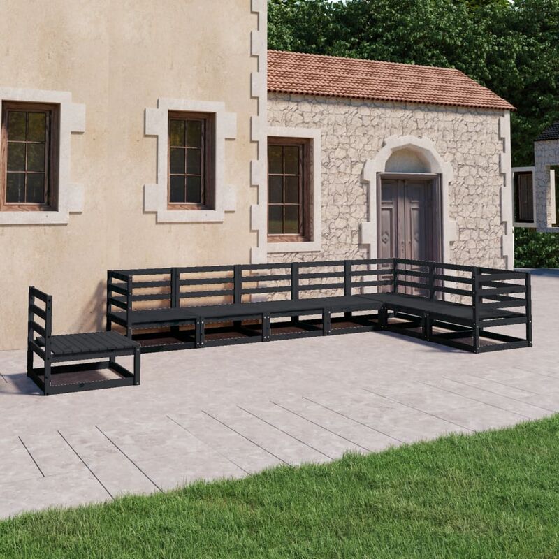 

Juego de muebles de jardín 8 piezas negro madera maciza pino