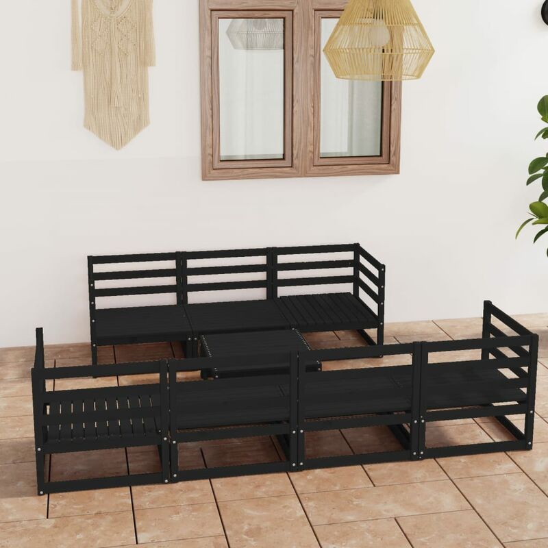 

Juego de muebles de jardín 8 piezas negro madera maciza pino