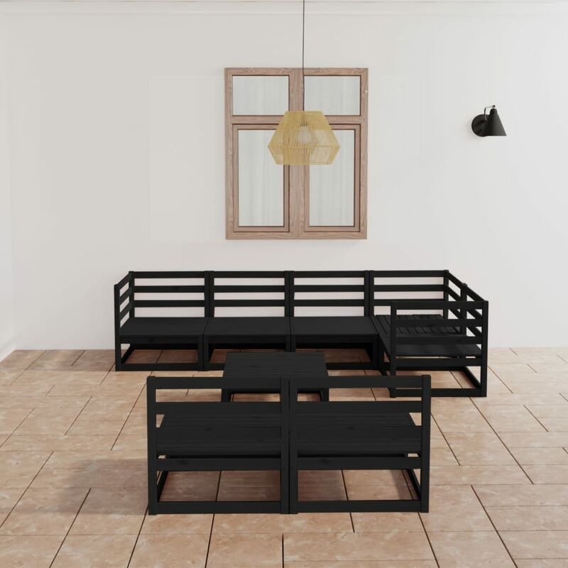 

Juego de muebles de jardín 8 piezas negro madera maciza pino