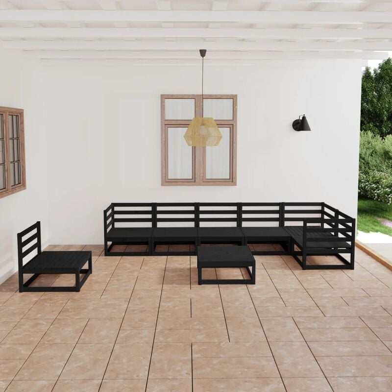 

Juego de muebles de jardín 8 piezas negro madera maciza pino