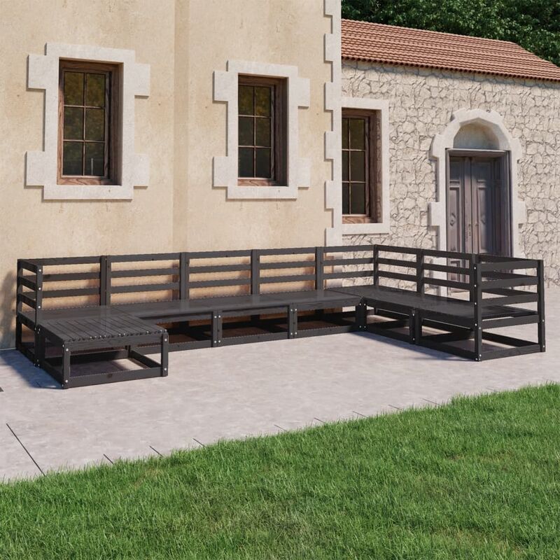 

Juego de muebles de jardín 8 piezas negro madera maciza pino