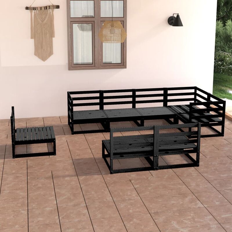 

Juego de muebles de jardín 8 piezas negro madera maciza pino