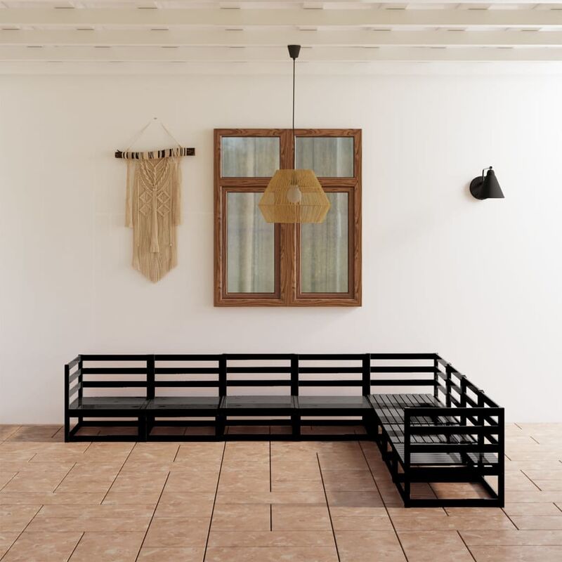 

Juego de muebles de jardín 8 piezas negro madera pino