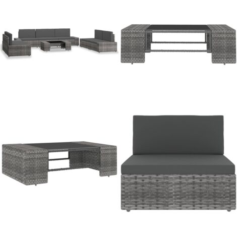 Juego de muebles de jardín 8 piezas ratán sintético gris - Muebles de jardín - Ratán sintético
