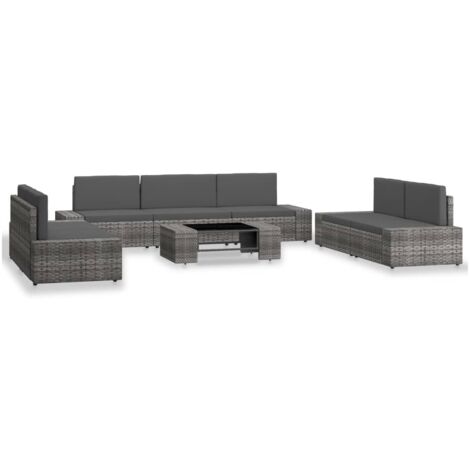 Juego de muebles de jardín 8 piezas ratán sintético gris vidaXL
