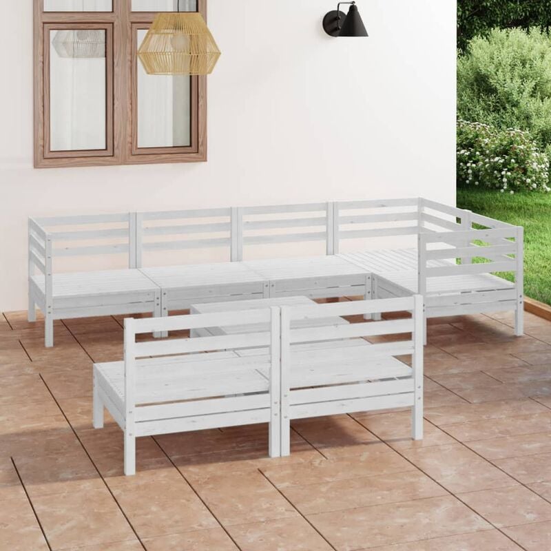

Juego de muebles de jardín 8 pzas madera de pino maciza blanco