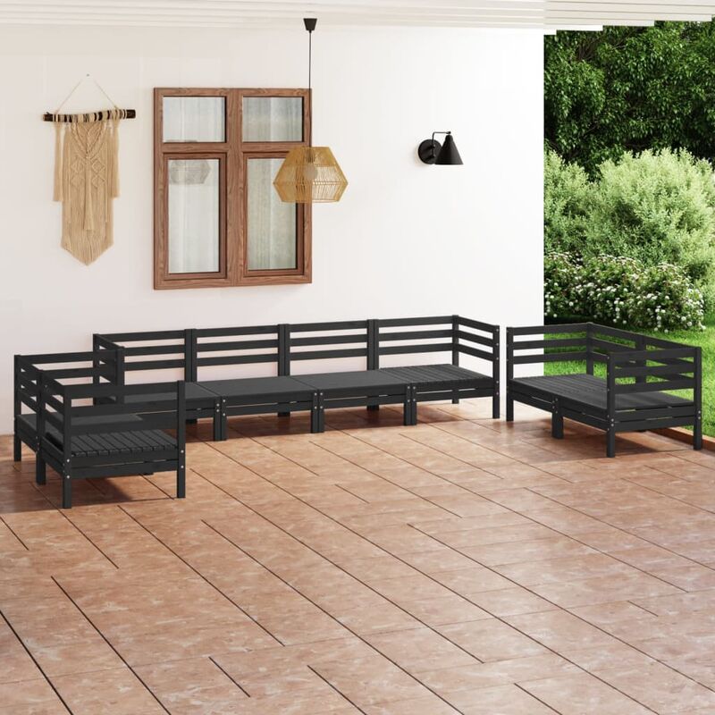 

Juego de muebles de jardín 8 pzas madera de pino maciza negro