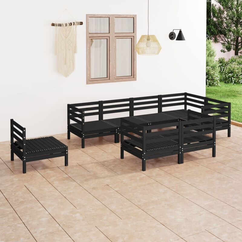 

Juego de muebles de jardín 8 pzas madera de pino maciza negro