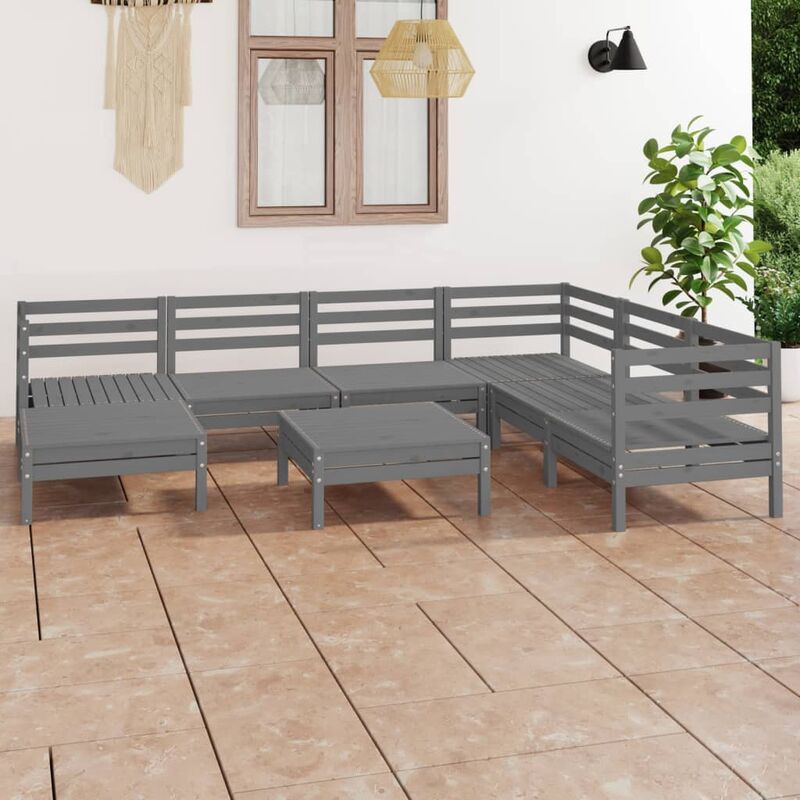 

Juego de muebles de jardín 8 pzas madera maciza de pino gris