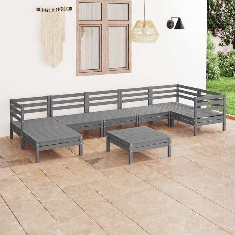 

Juego de muebles de jardín 8 pzas madera maciza de pino gris