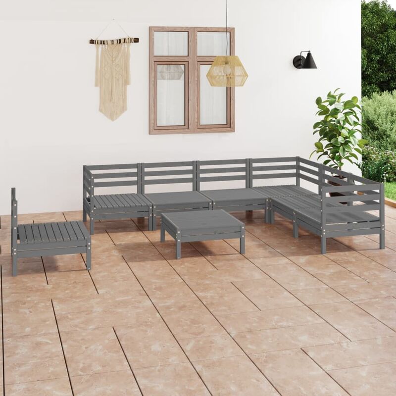 

Juego de muebles de jardín 8 pzas madera maciza de pino gris