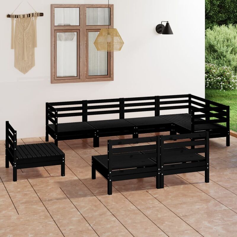 

Juego de muebles de jardín 8 pzas madera maciza de pino negro