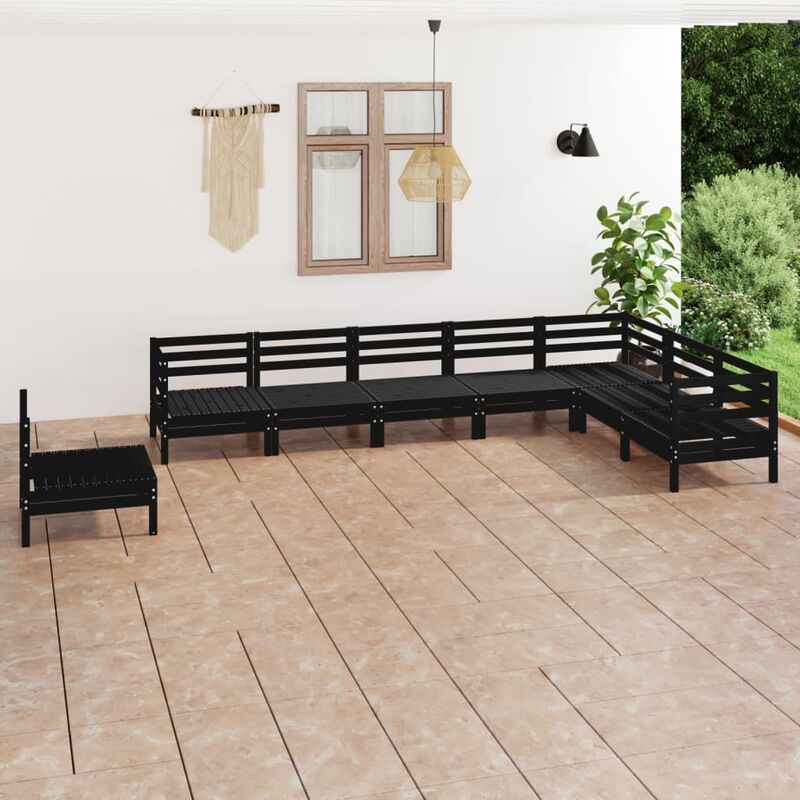 

Juego de muebles de jardín 8 pzas madera maciza de pino negro