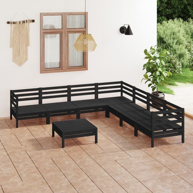 

Juego de muebles de jardín 8 pzas madera maciza de pino negro