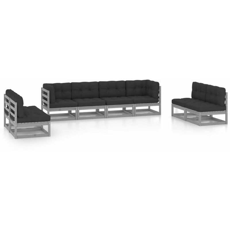 

Juego de muebles de jardin 8 pzas y cojines gris madera pino